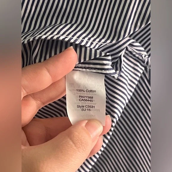 J.Crew Striped Button Down Shirt XXS Blue White Cotton Preppy High Low Hem - Picture 3 of 4
